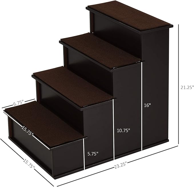 PawHut Pet Stairs, Small Pet Steps with Cushioned Removable Covering for Dogs and Cats Up to 22 lbs, Brown
