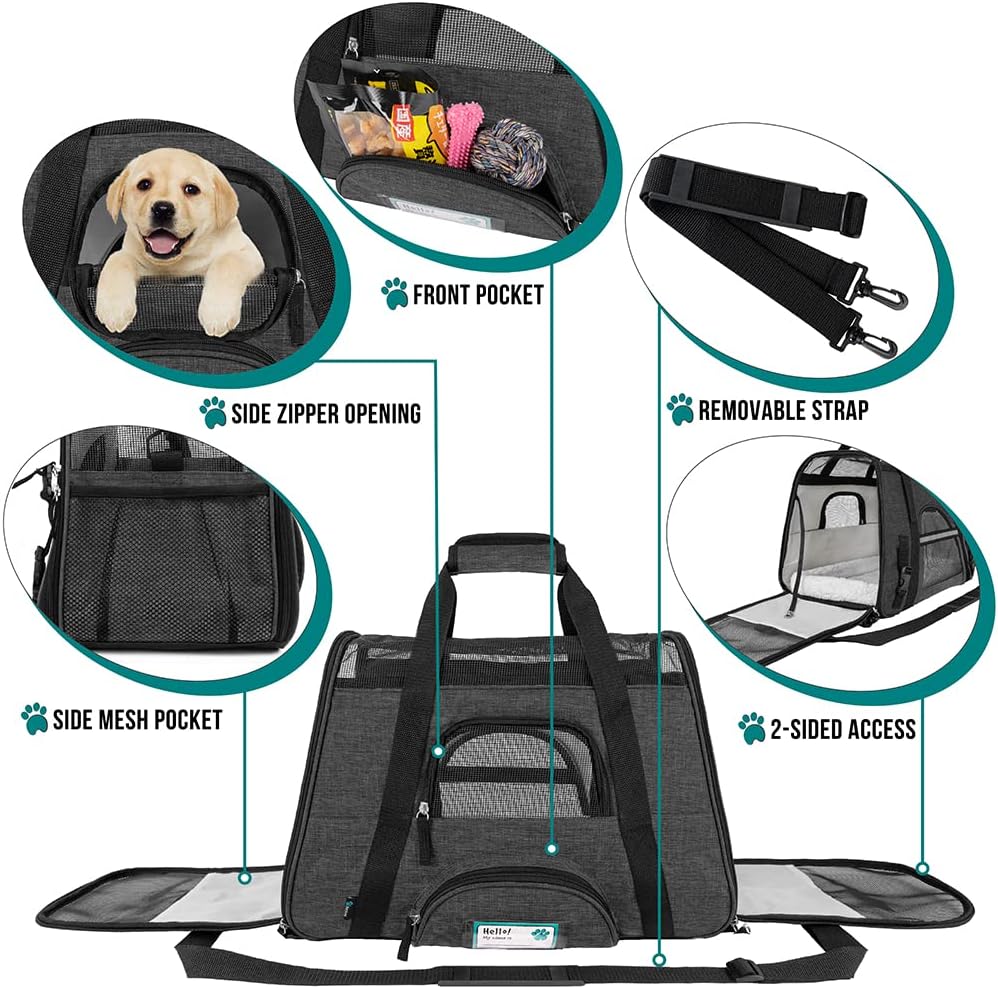 PetAmi Airline Approved Soft Sided Dog & Cat Carrier, Ventilated Pet Carrying Bag - Medium/Large, Heather Dark Gray