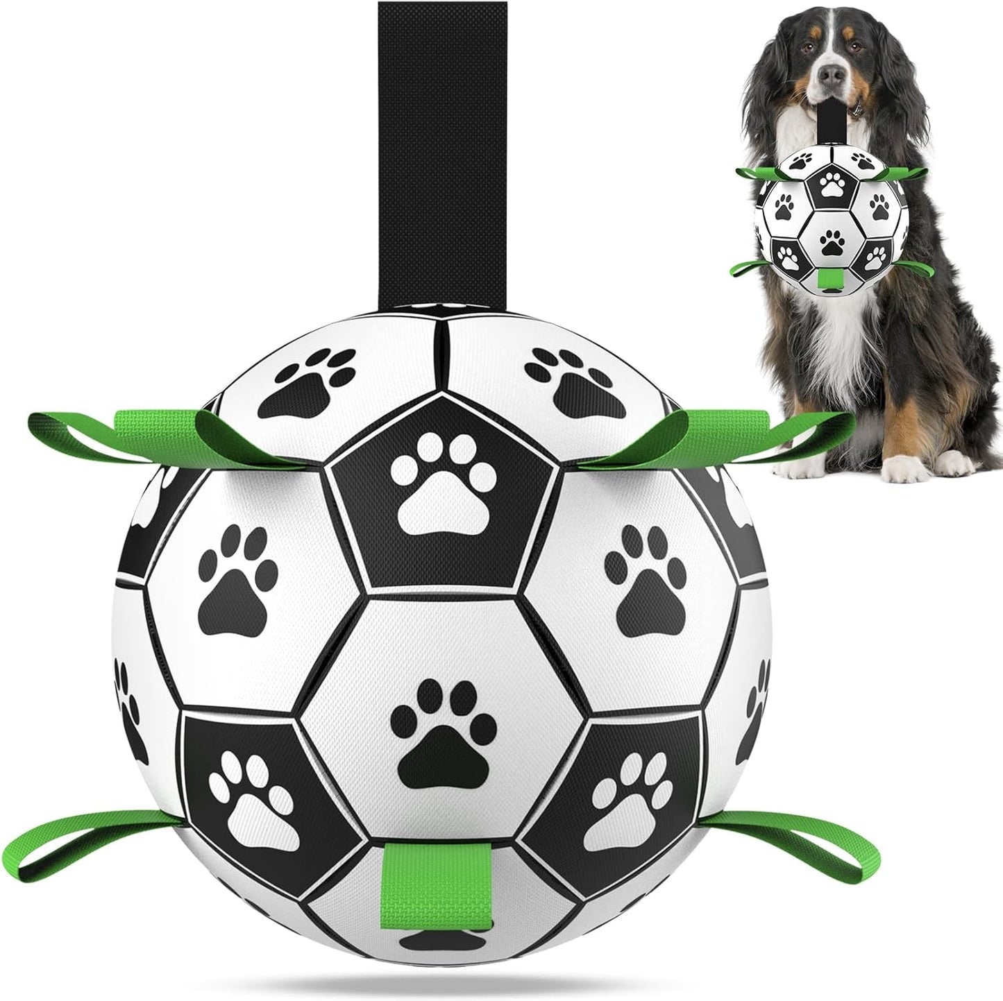 QDAN Dog Toys Extra Large Soccer Ball with Straps, Tug Toy, Water Toy, Durable Dogs Balls World Cup for Large（9 Inch）