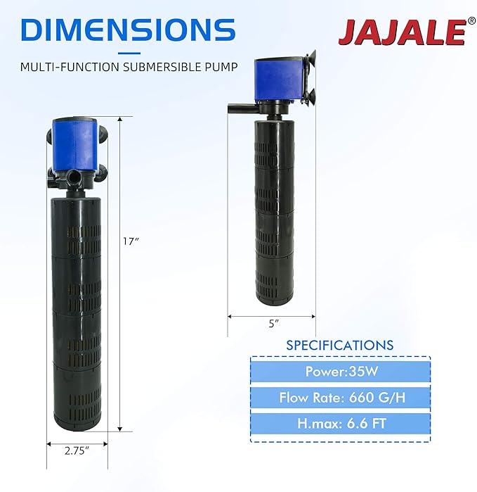 Water Pump 660 GPH 3-in-1 Submersible Internal Filter Aquarium Powerhead Water Pump Ultra Quiet for Aquarium,Fish Tank-3 Pack