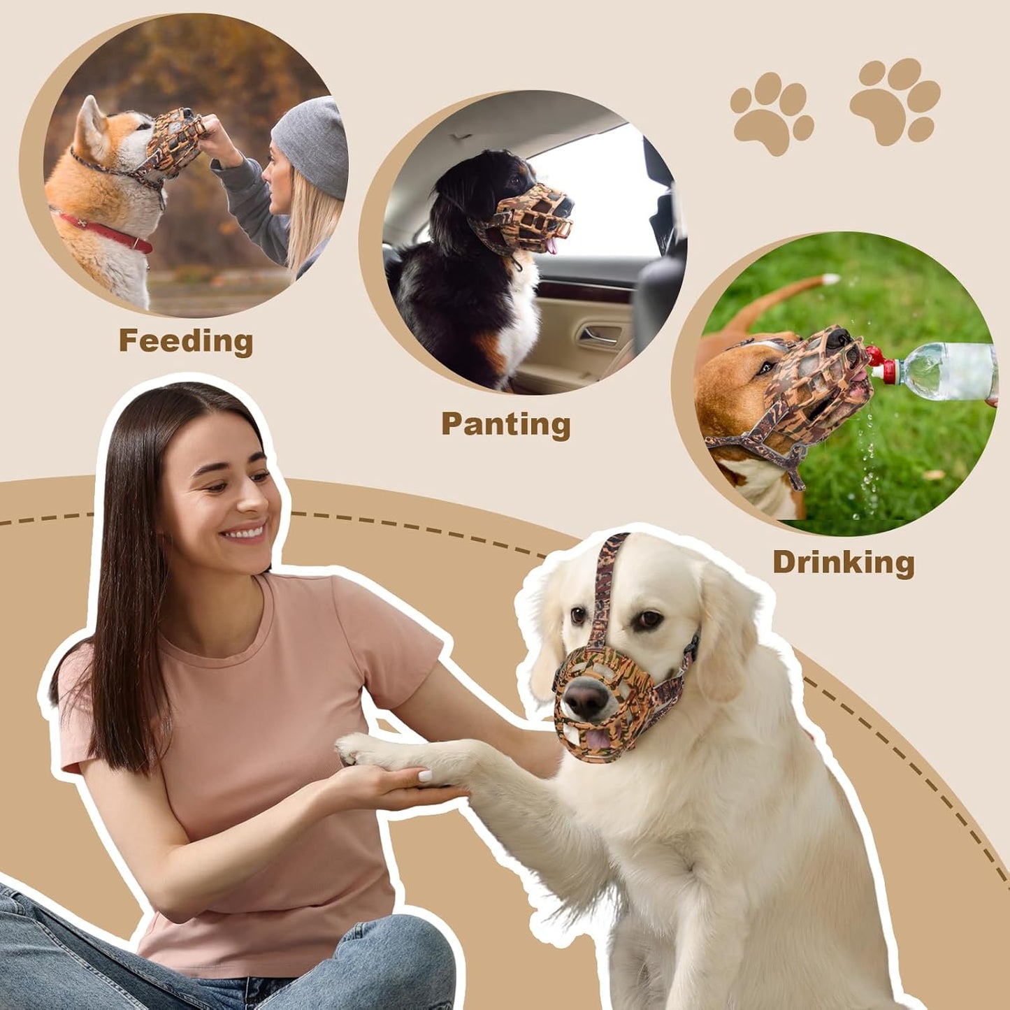 Basket Muzzle to Prevent Biting, Dog Muzzle for Large Medium Small Dogs Allows Panting Drinking Anti Chewing, Perfect for Grooming Trimming Training and Aggressive Reactive Dogs (Brown, Size 1)