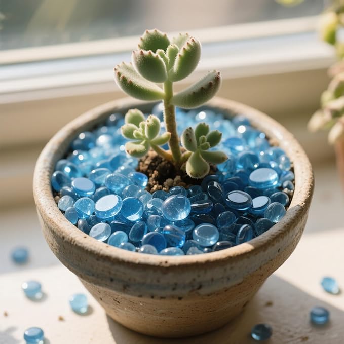 2.16LB Glass Beads Vase Filler Aquarium Gravel Decor Flat Glass Marbles Gems Pebbles Fish Tank Rocks Home Decorative Art Craft - Light Blue