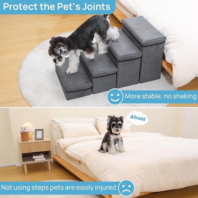 Foldable Dog Stairs 4 Tier Pet Steps, for Small Medium Dogs Pet Steps Storage Stepper for High Beds Sofa (4 Step)