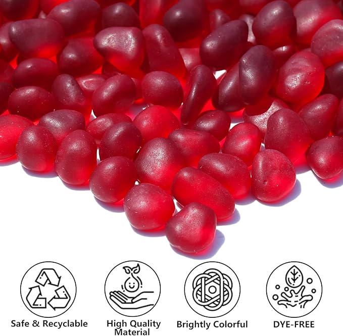 Sea Glass Stones - 2.9LB/46.4oz Red Frosted Glass Pebbles Gemstones - Perfect for Aquarium Rocks, Fish Tank Gravel, Vase Fillers, Seaglass DIY Crafts, and Home Decor