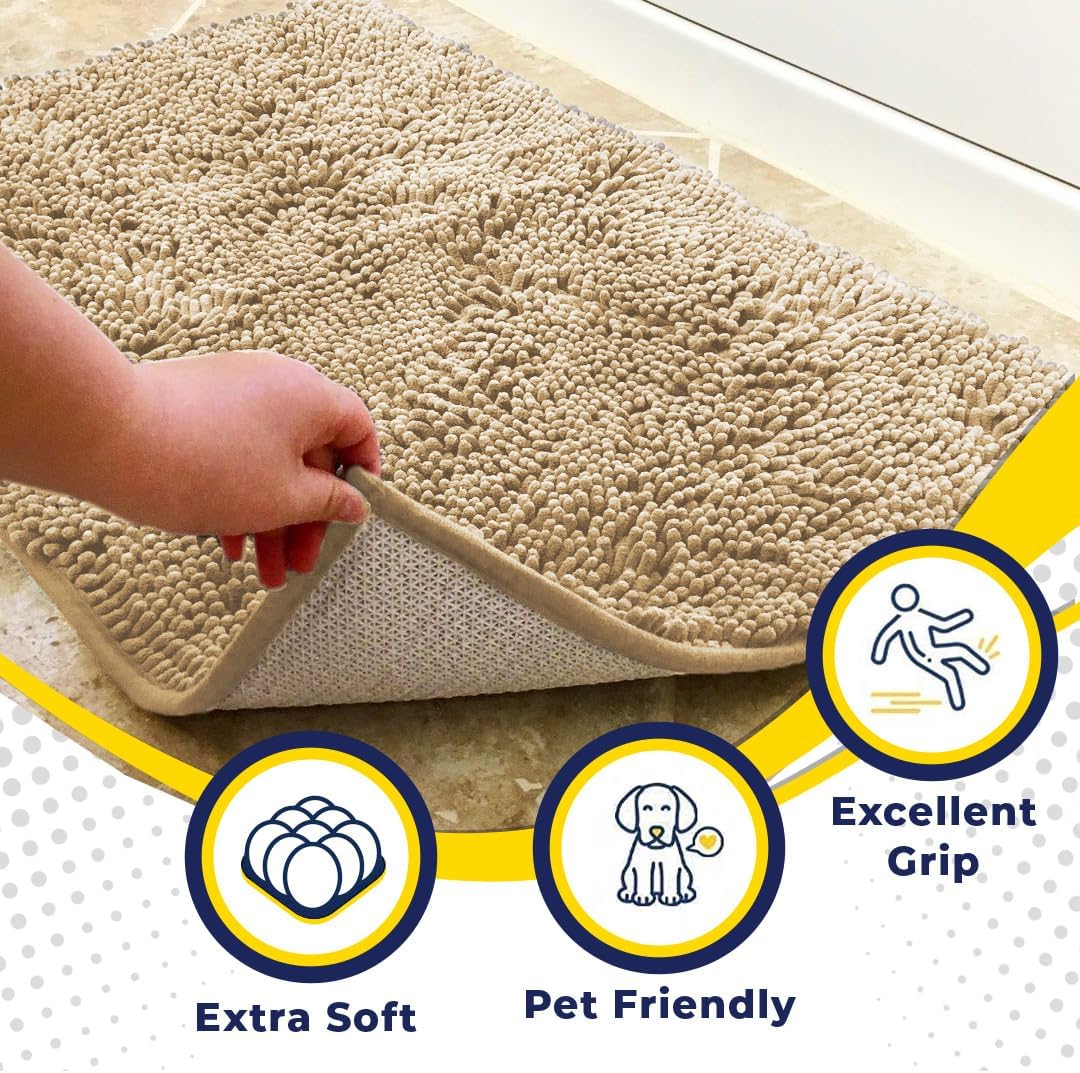Muddy Mat® Shown on TV – Super Absorbent Microfiber Dog Door Mat for Muddy Paws, Non-Slip Washable Pet Rug, Quick Dry Chenille Entryway Carpet, Machine Washable Indoor Outdoor mat, Beige 35"x24"