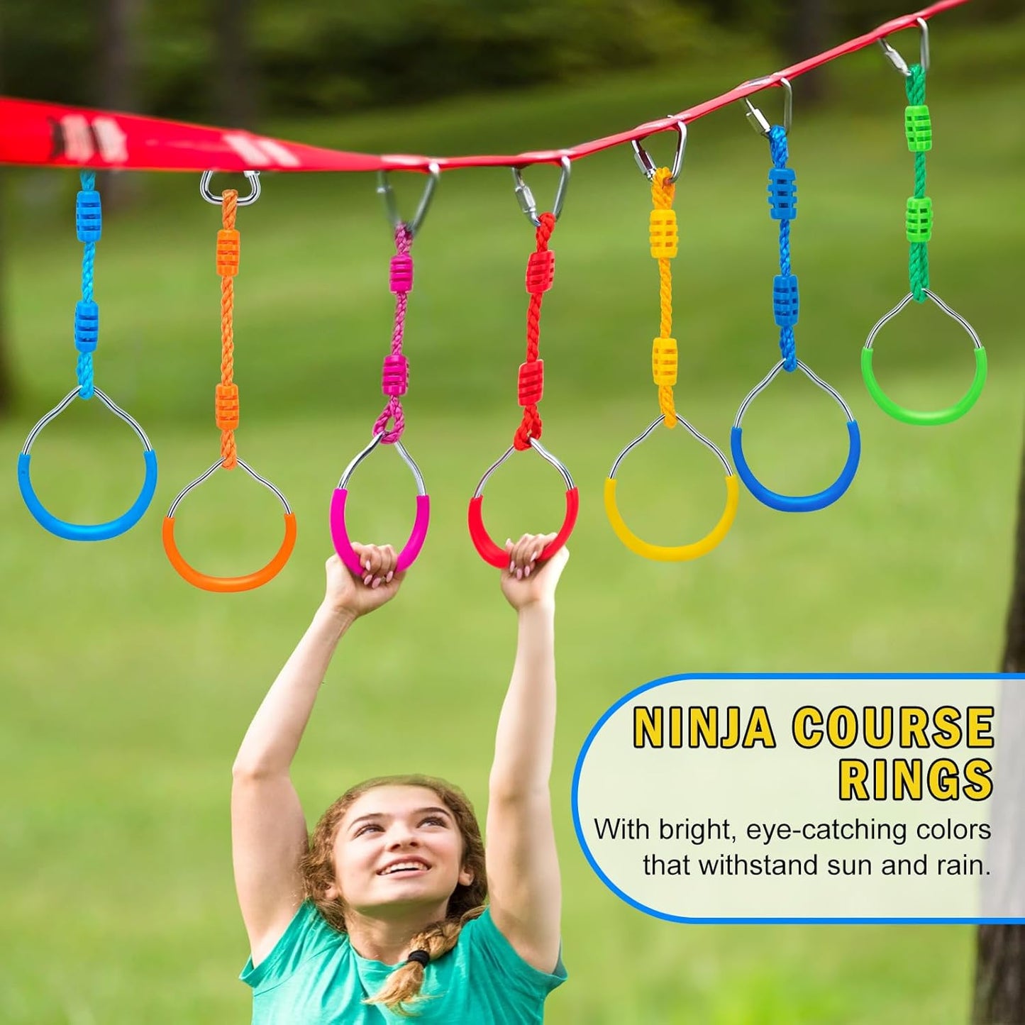 Ninja Obstacle Course Attachments - 7 Course Rings, 2 Monkey Bars, 2 Warrior Wheels, Outdoor Training Set