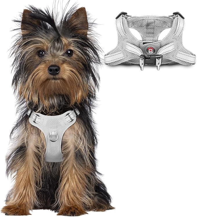 BARKBAY Dog Harness, Reflective Adjustable No Pull Harness, Breathable Soft, Grey, XXS