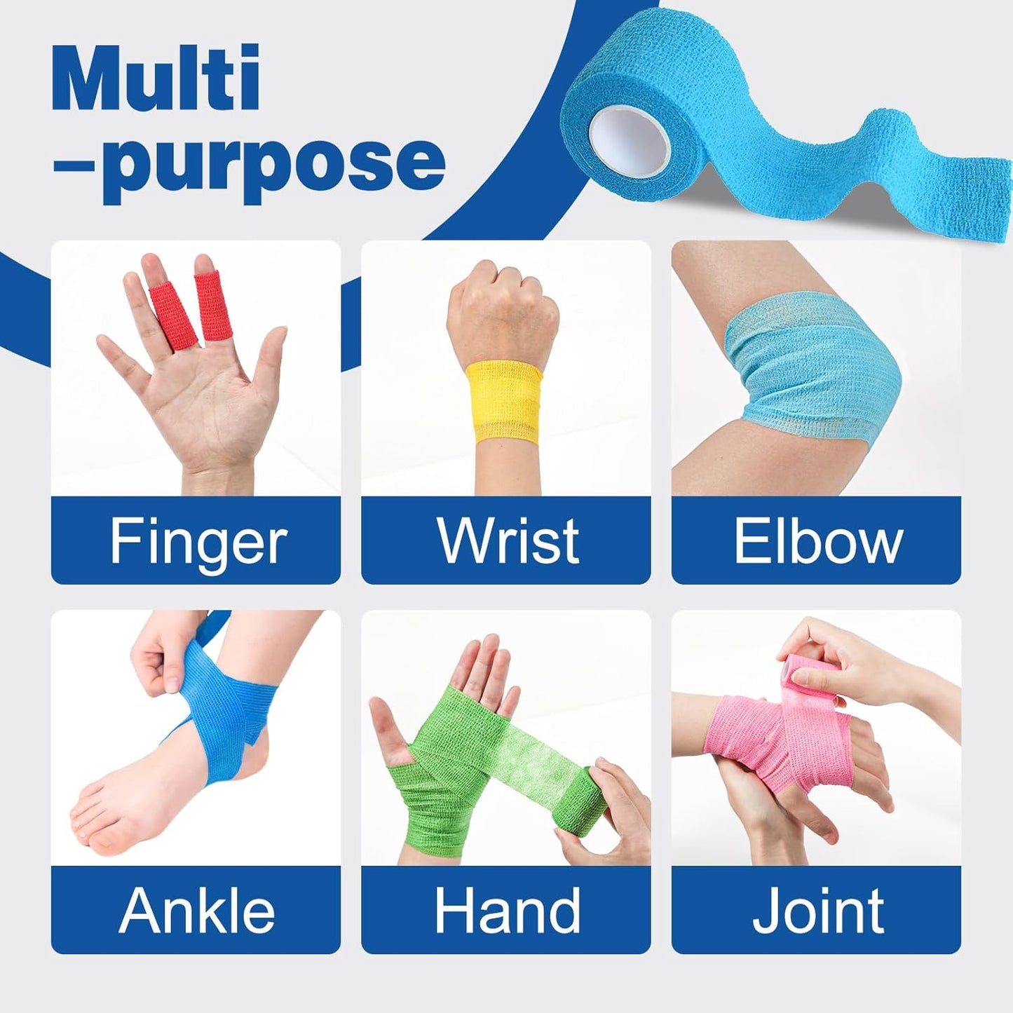 AZEN 8 Pack Self Adhesive Bandage Wrap, 2" X 5 Yards Elastic Cohesive Bandage Wrap, Color Athletic Tape, Vet Wrap, Ankle Tape, Tattoo Grip Tape Wrap