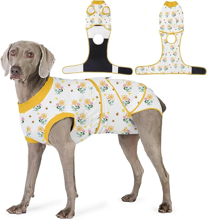 Recovery Suit for Dogs After Surgery, Professional Dog Surgical Suit for Female Spay, Male Neuter, E-Collar & Cone Alternative Dog Onesie for Abdominal Wounds Skin Disease, Yellow, S