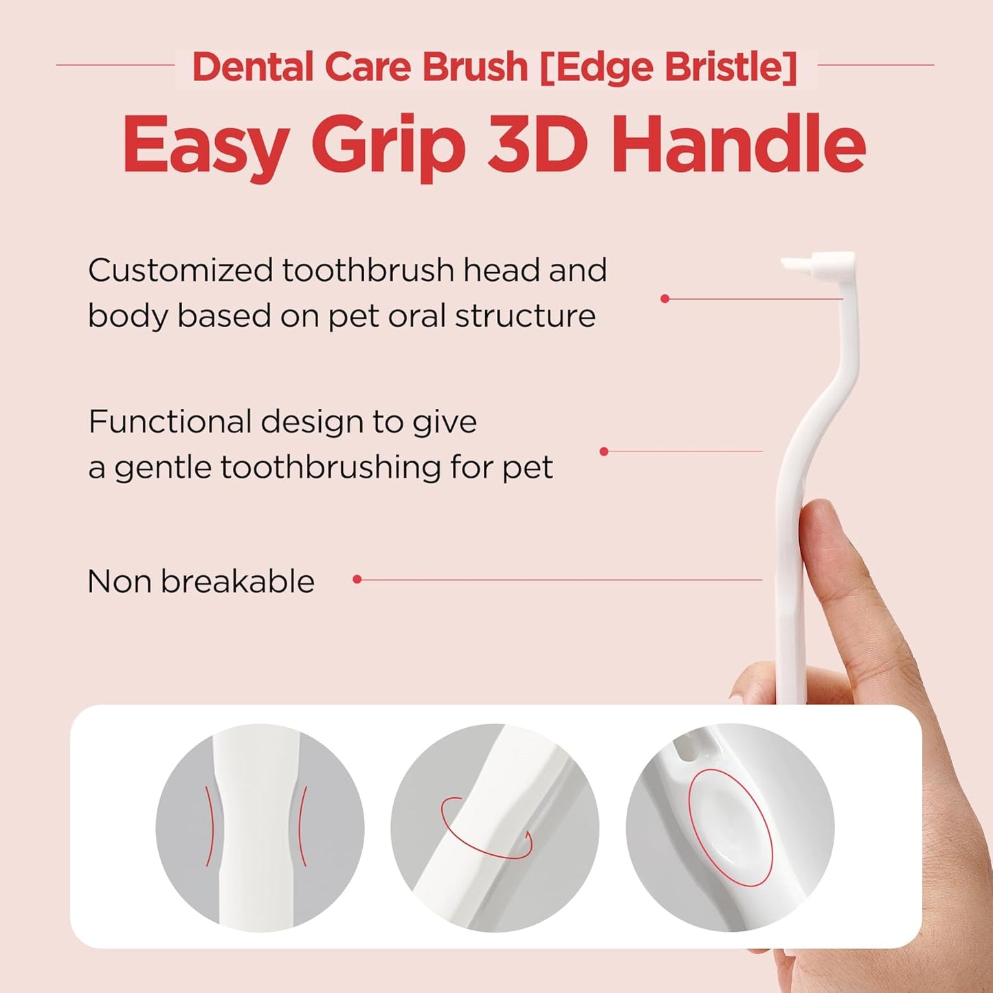 JAYU PET Dental Care Brush (Edge Bristles) 1ea - Micro Round Head Dog Toothbrush, Cat Toothbrush, Dental Care, Perfect for Kitten & Small Breed with End-tuft Diagonal-Shaped Bristle & Easy Grip Handle