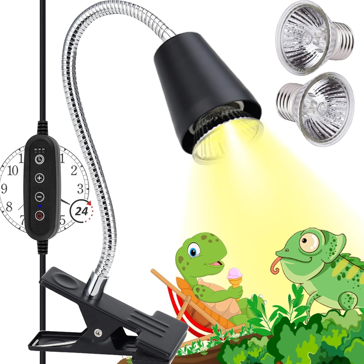 Reptile Heat Lamps, UVA/UVB Turtle Heat Lamp,Turtle Aquarium Light Bulbs, Heating Lamps with Cycle Timer, 360° Rotatable Heat Lamp for Lizard Turtle Snake Aquarium Aquatic Plants,2 Heat Bulbs
