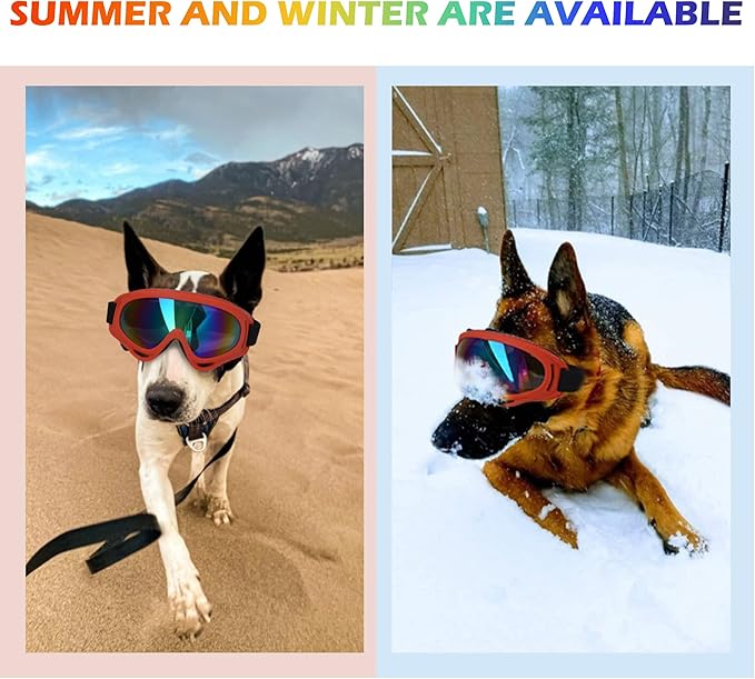 Winproof Adjustable Strap Dog Sunglasses, UV Protection, Soft Goggles (Red Frame)