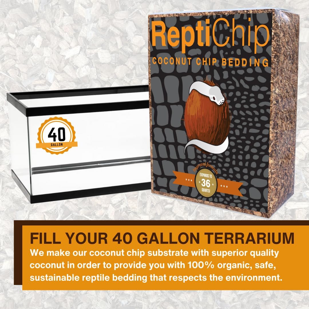 ReptiChip Reptile Bedding Loose Coconut Chip 36 Quart Coco Husk Substrate Mulch for Snake Habitat, Ball Python Terrarium, Turtle Tanks, Tortoise Enclosure