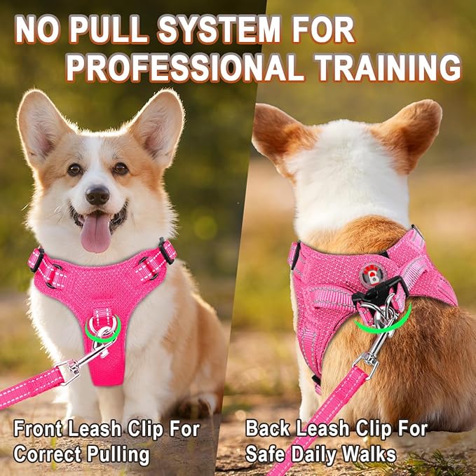 Dog Harness Step in Dog Vest Harness, Reflective Adjustable Puppy No Pull Harness Breathable Soft for Small and Medium Dogs Cats, Pink, XS