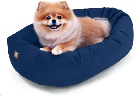 Majestic Pet 24 Inch Suede Shredded Memory Foam Mix Calming Small Dog Bed Washable 24 x 19 x 7 (Inch) - Cozy Soft Round Donut Dog Bed with Spine for Head Support - Pet Bed Navy