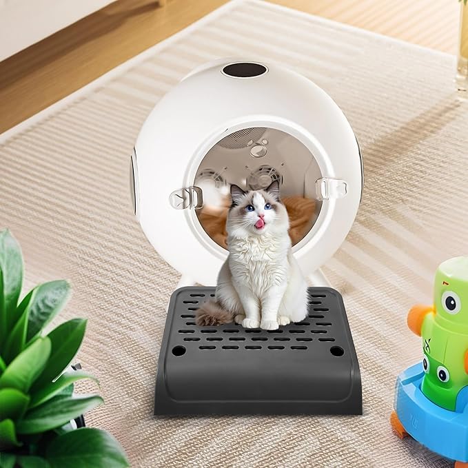 Cat Ramp for Litter Box Step, Stainless Steel Automatic Litter Box Ramp Cat Steps Mat with Filter Function, Double Layered Self Cleaning Cat Stairs with Storage Space for Litter Catcher (Black)