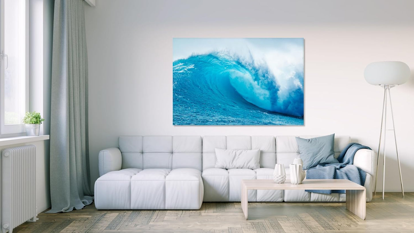 Nature Wall Art Prints - Ocean Forest Mountain Lake Canvas Landscapes - Small to Extra Large Living Room Bedroom Kitchen Bathroom Décor (Blue Ocean Wave, 24L" x 36W")