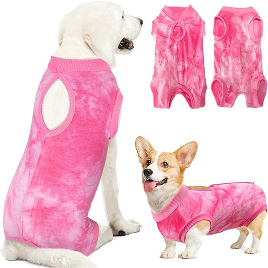 Lukovee Recovery Suit for Dogs, Onesie Surgery Recovery Suit for Female Male Dogs, Abdominal Wounds Cone E-Collar Alternative Prevent Licking Spay Recovery Suit (Pink,Medium)