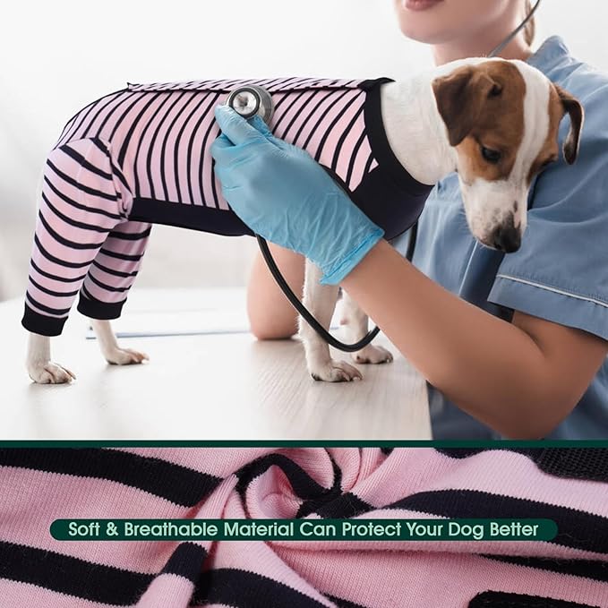 Kuoser Dog Recovery Suit, Anti Licking Dogs Rear Leg Sleeve, Abdominal Dog Surgical Suit with Pants Cover Protect Wounds, Dogs Elbow Protector Soft Pet Surgery Onesie Cone Alternative, Pink L