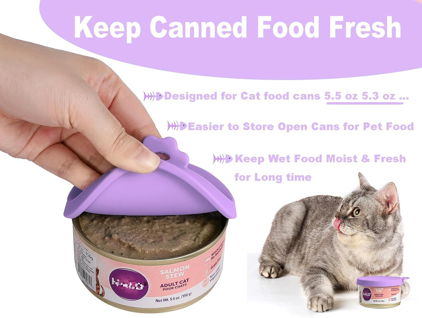 Comtim Cat Food Can Covers Lids for 5.5 oz Cans, 2 Pack Silicone Cat Food Can Lids for 5.5 oz 5.3 oz Cans...Pet Food Can Covers Reusable Can Toppers Savers for Wet Food (Lilac purple)