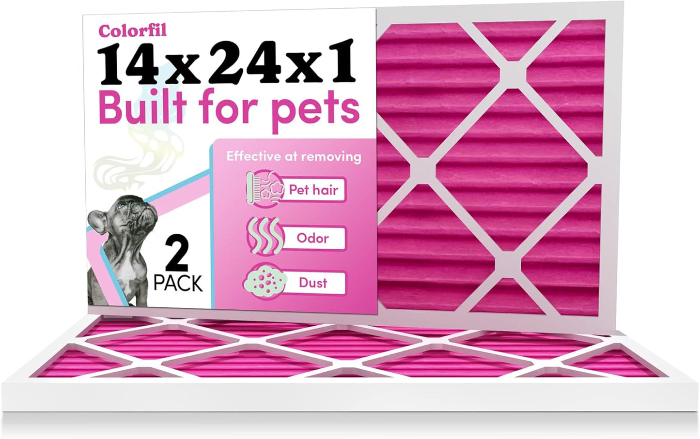 Colorfil 14x24x1 Air Filter (2-Pack) | Made in the USA | Color Changing | Remove Cat and Dog Odor | MERV 8 for Pet Hair Dander and Dust | 13.75"x23.75"x0.75" Exact Size