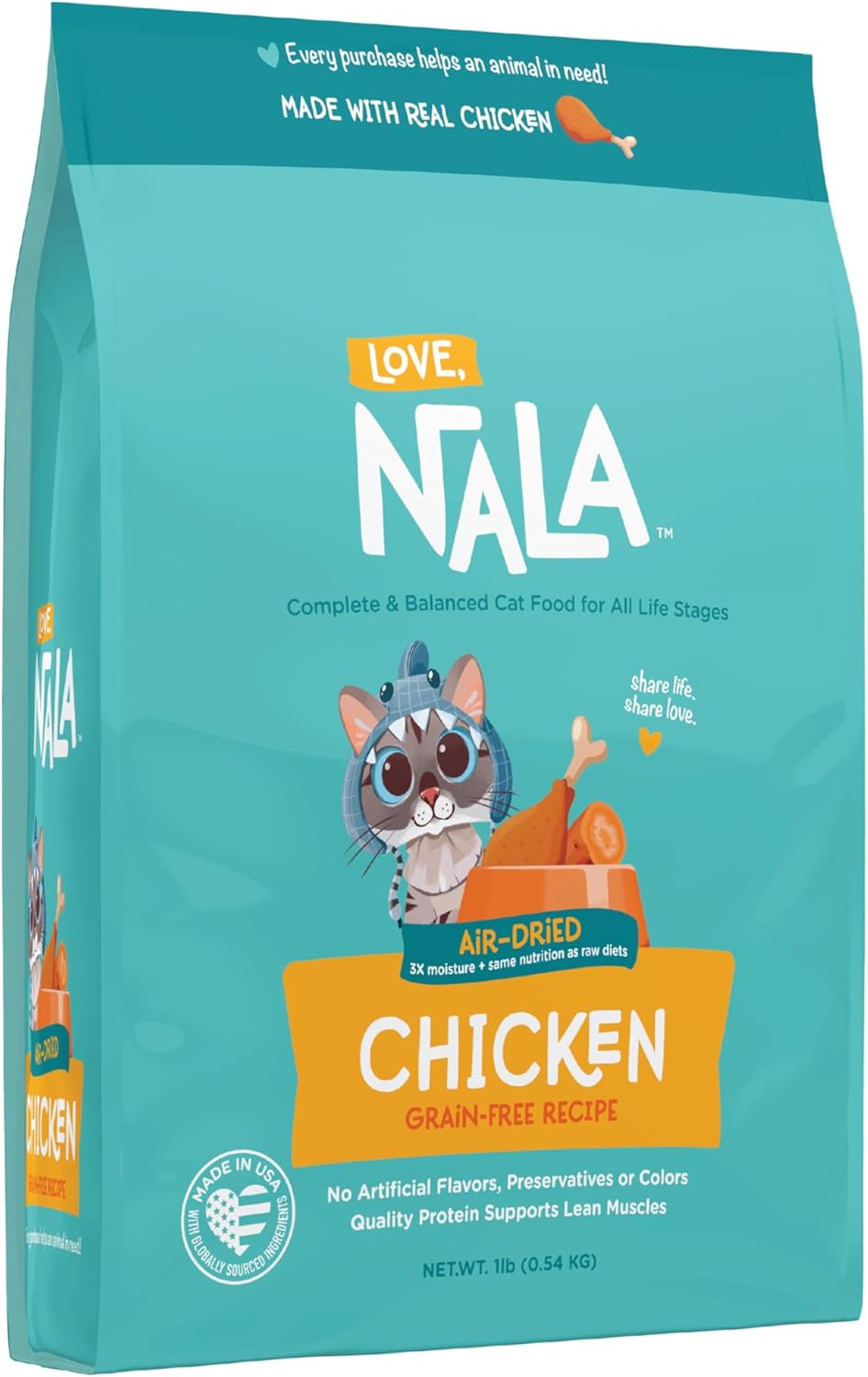 LOVE, NALA - Chicken Air Dried Cat Food - Award Winning - Made in USA - Complete & Balanced Cat Food for All Life Stages- 1 Bag - 1 lb.