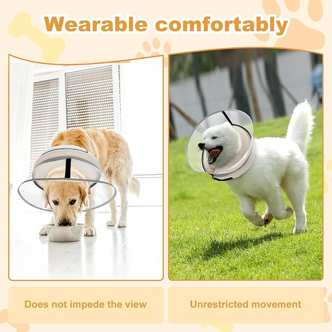 Dog Cone Collar with Enhanced Anti-Licking, Inflatable Dog Cone After Surgery, Adjustable Size with Soft Padding for Small Medium Large Dogs - Pale Yellow/S