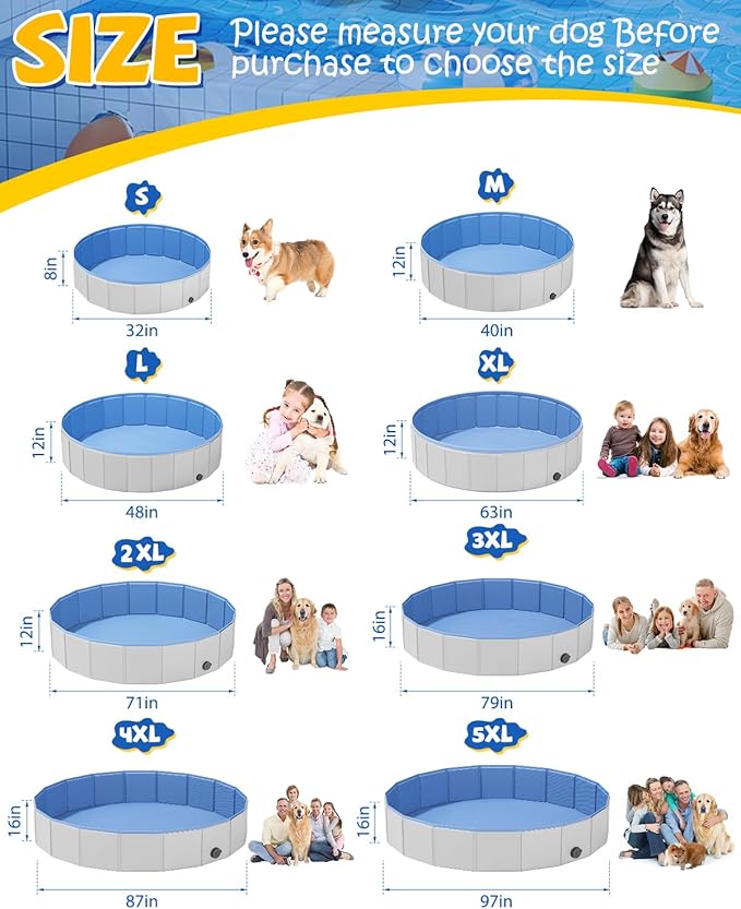 Portable Dog Pool PVC Pet Swimming Pool Bathtub Collapsible Dog Pool, Hard Plastic Pool for Pets to Swim and Bath (M-40"x 12" Light Grey)