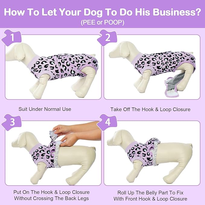 Kuoser Dog Recovery Suit for Dogs After Surgery,Professional Surgical Onesie for Female Male Dogs Spay Neuter,Soft Dog Surgery Suit Bodysuit for Abdominal Wounds Skin Disease,Purple Leopard XS