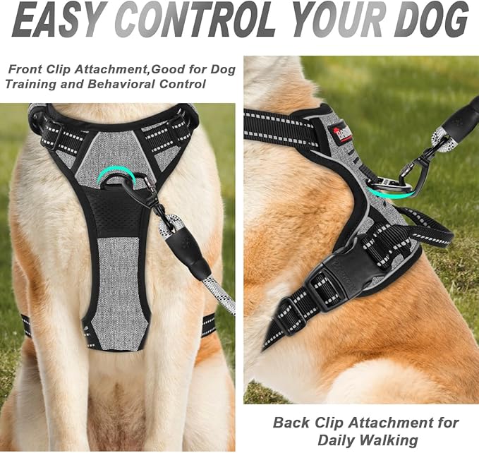 BARKBAY No Pull Dog Harness Front Clip Heavy Duty Reflective Easy Control Handle for Large Dog Walking(Dark Grey,S)