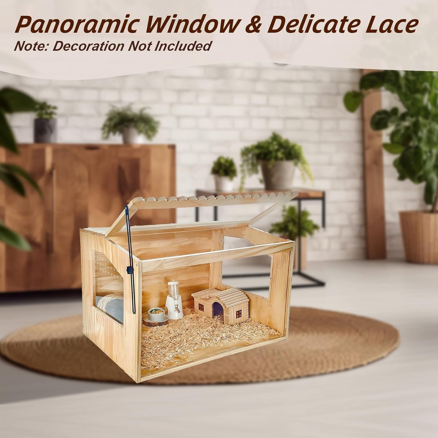 Wooden Hamster Cage, 24" Lx16 Wx16 H,Guinea Pig Cage, Small Animal Cage for Dwarf Syrian Hamsters Degus Mice & Other Small Pets. Hamster Habitat with Openable Top and Large Acrylic Sheets