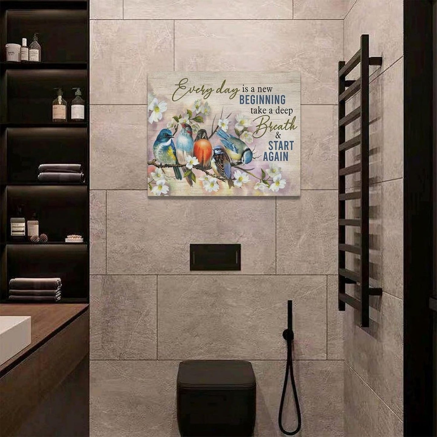 Bird Wall Art Farmhouse Flower Branch Pictures Rustic Country Birds Wall Decor Floral Canvas Print Painting Artwork for Bathroom Living Room Bedroom 16"x20"