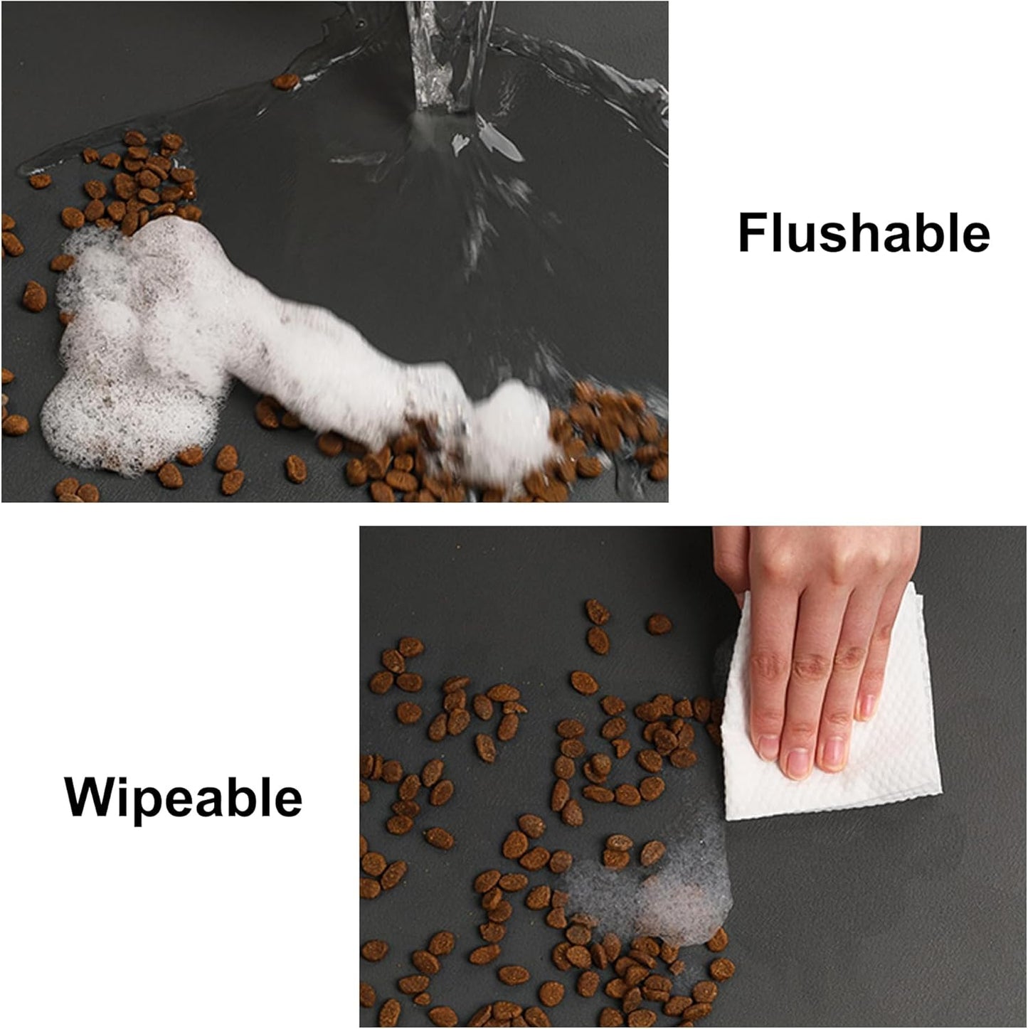 YCT Cat Food and Water Mat for Pets - Non-Slip Super Absorbent Dog Bowl Mat With Multiple Cat Heads Logo - 24 x 16.9 Inches, Black