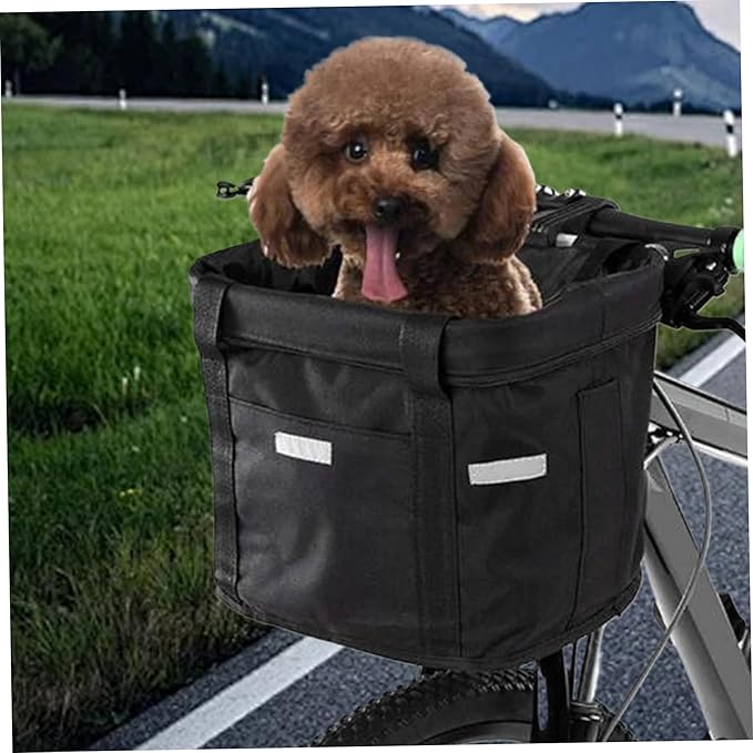 Bike Basket, 10kg Storng Bearing Foldable Bike Front Basket, Removable Dog Carrier for Handlebar, Machine Washable