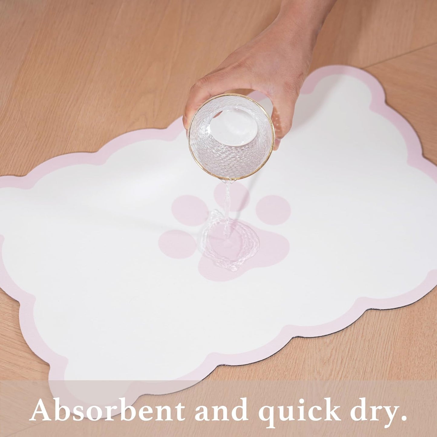 Ralxion Scalloped Dog Feeding Mat, Absorbent Mats for Dog Food and Water Bowl, Dispenser, Cute Elegant Aesthetic Pastel Pink Scallop Pet Placemat for Dogs, Cats, Puppy Accessories, 17" X 24”