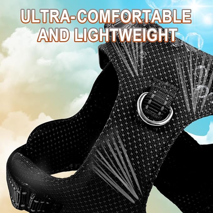 Dog Harness Step in Dog Vest Harness, Reflective Adjustable Puppy No Pull Harness Breathable Soft for Small and Medium Dogs Cats, Black, XXS