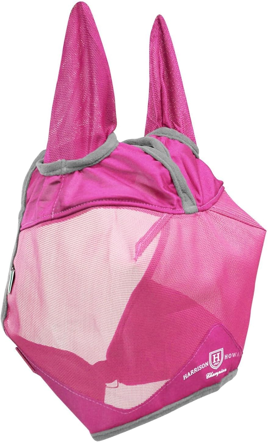 Harrison Howard UV-proof Multi-Function Fabrics Thick Fleece Padding Horse Fly Mask Half Face with Ears Magenta Horse Large