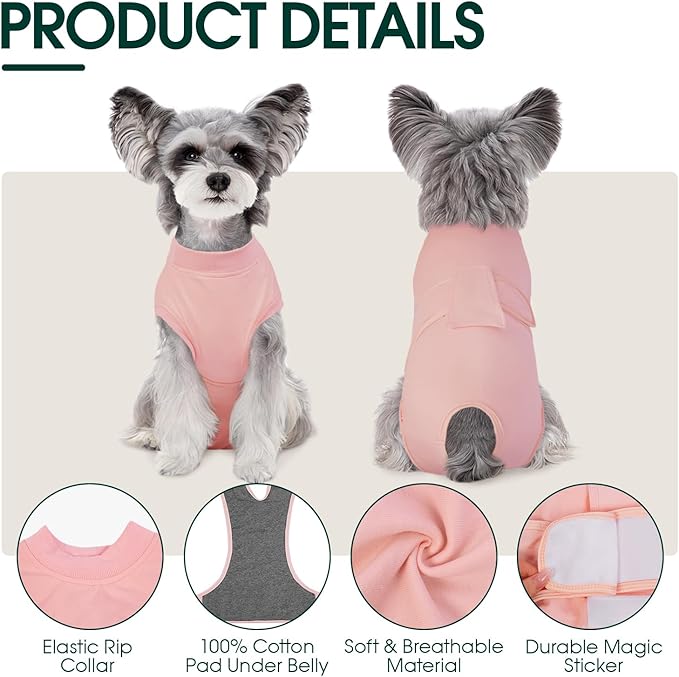 Kuoser Dog Surgery Suit Female Spay, Dog Recovery Suit Male Neuter, Puppy Clothes Onesie for Surgery Anti Licking Abdominal Wounds Pet Surgical Recovery Bodysuit Shirt, Substitute E-Collar & Cone