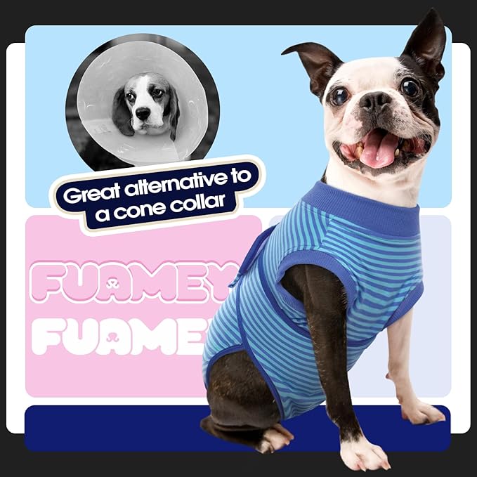 FUAMEY Recovery Suit for Dogs After Surgery,Soft Breathable Dog Bodysuit E-Collar & Cone Alternative Surgical Suit,Male Female Dog Neuter Spay Suits Anti Licking Wounds Onesie Navy Blue Strips XL