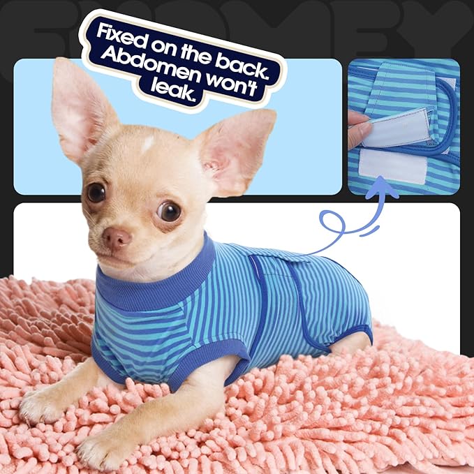 FUAMEY Recovery Suit for Dogs After Surgery,Soft Breathable Dog Bodysuit E-Collar & Cone Alternative Surgical Suit,Male Female Dog Neuter Spay Suits Anti Licking Wounds Onesie Navy Blue Strips S