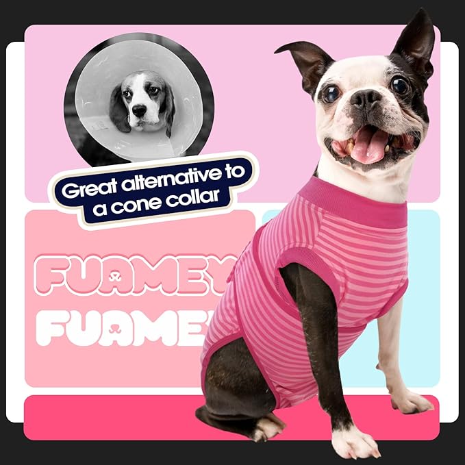 FUAMEY Recovery Suit for Dogs After Surgery,Soft Breathable Dog Bodysuit E-Collar & Cone Alternative Surgical Suit,Male Female Dog Neuter Spay Suits Anti Licking Wounds Onesie Rose Stripes XL