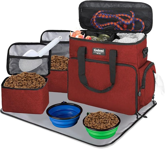 Dog Travel Bag Airline Approved–Pet Travel Tote with Collapsible Bowls,Food Containers & Feeding Mat–Multi-Pocket Organizer for Dogs & Cats, Durable & Water-Resistant for Hiking,Trips,Outdoors