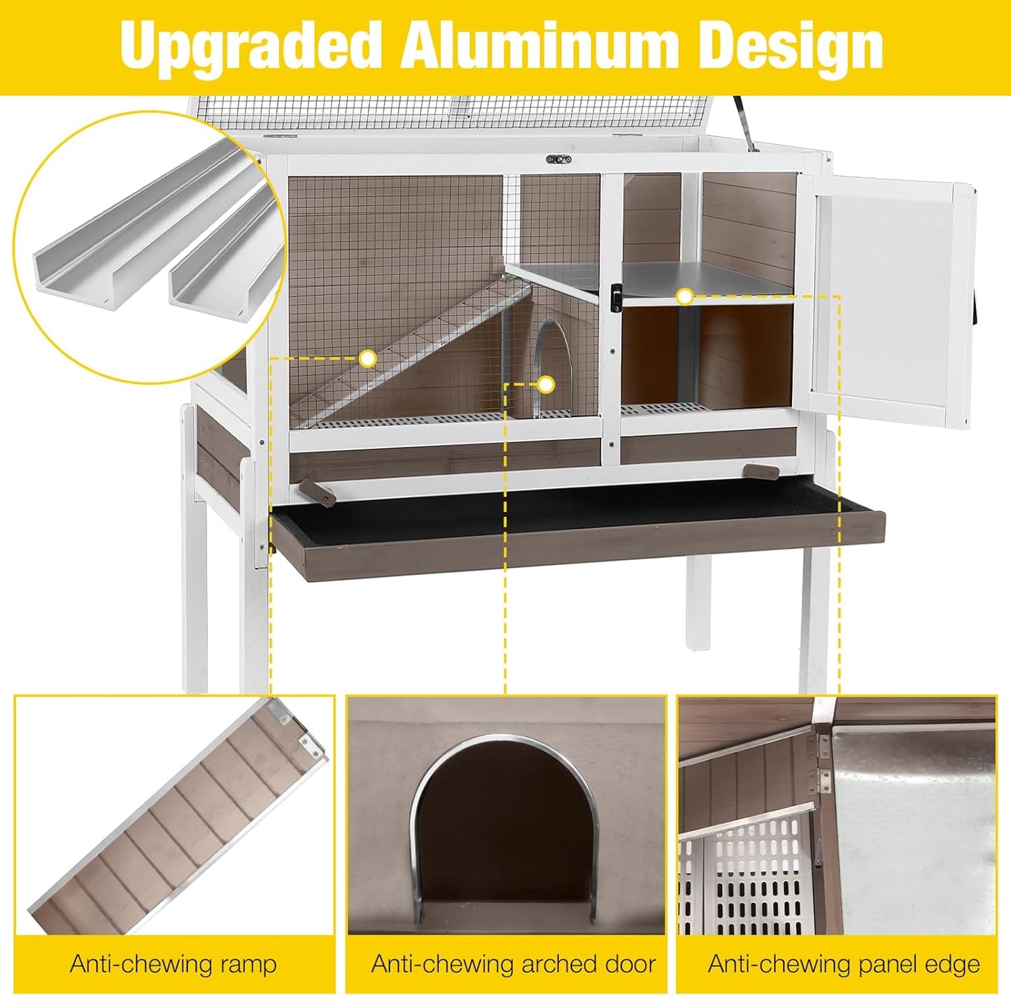 Aivituvin Wooden Guinea Pig Cages Indoor with Removable Stand, Anti Chewing Rabbit Hutch with Ramp and Wire Mesh, 2 Story Small Animals House Habitat with Pull Out Tray (Brown)