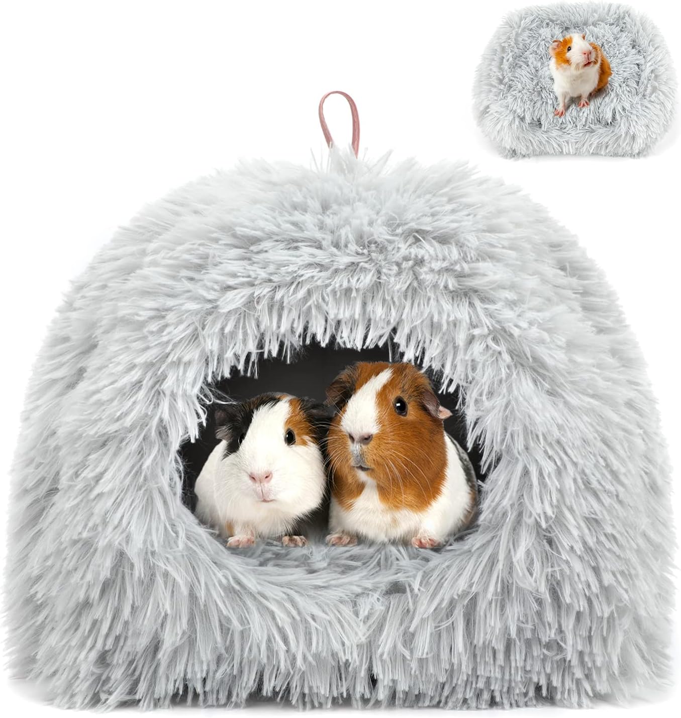 YUEPET Guinea Pig Bed Plush Calming Hideout, Warm Rabbit Hide for Hamsters Hedgehogs Ferrets Dwarf Rabbits and Other Small Animals(Grey)