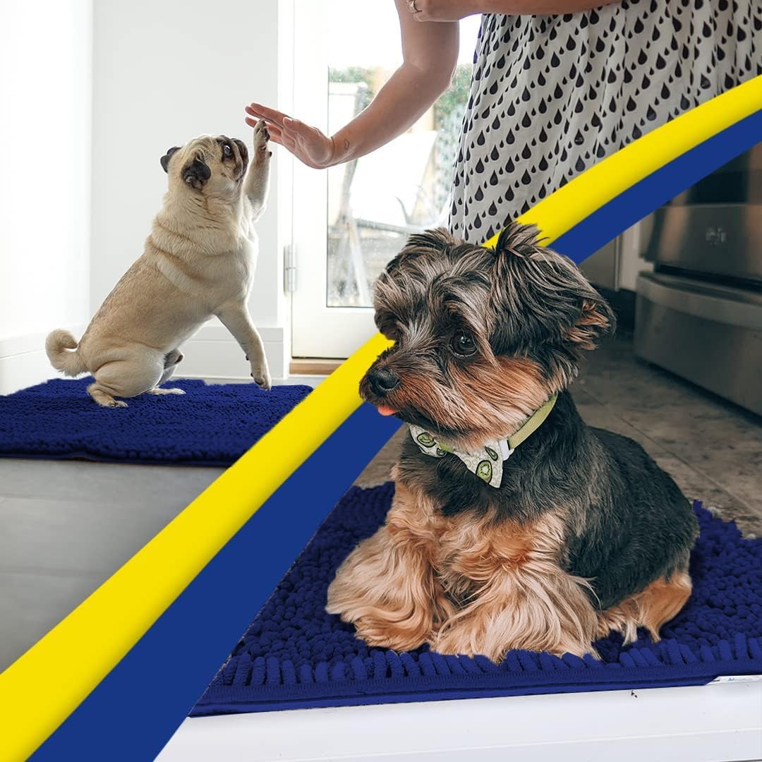 Muddy Mat® AS-SEEN-ON-TV Highly Absorbent Microfiber Dog Door Mat and Pet Rug, Non Slip Thick Washable Area and Bath Mat Soft Chenille for Kitchen Bathroom Bedroom and Indoor - Navy Blue XL 59"X35"