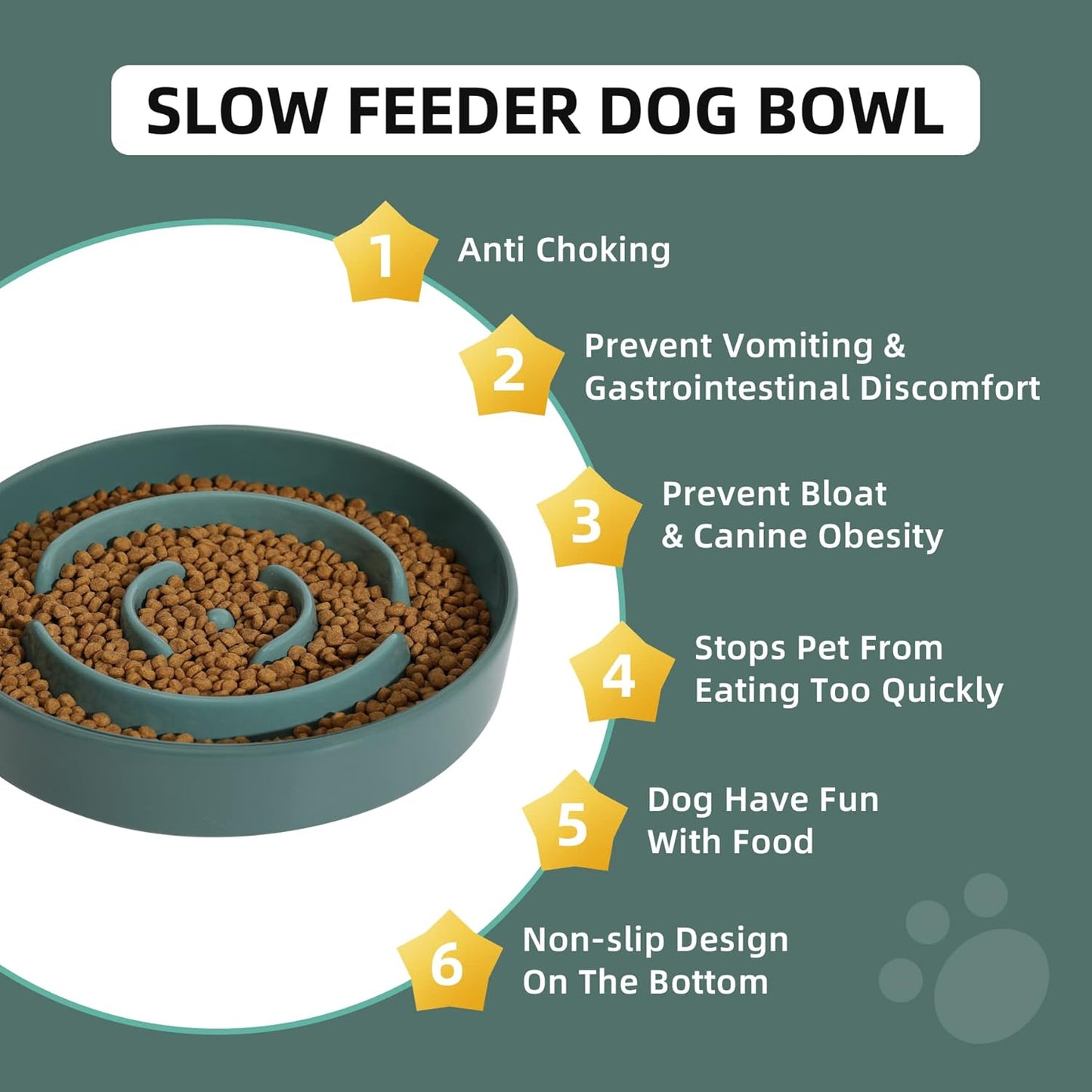 8.2inch Ceramic Slow Feeder Dog Bowl for Medium and Large Breed, Puzzle Dog Food Dish, Anti-Gulping, Pet Slow Feeder, Stop Bloat, Preventing Choking (Single Bowl-Dark Green)