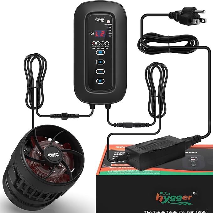 hygger DC Powerful Wave Maker For Aquarium, Quiet Aquarium Circulation Water Pump Adjustable Flow Freq, 4 Waves/Night/Feed Modes, Magnetic Holder Display Controller