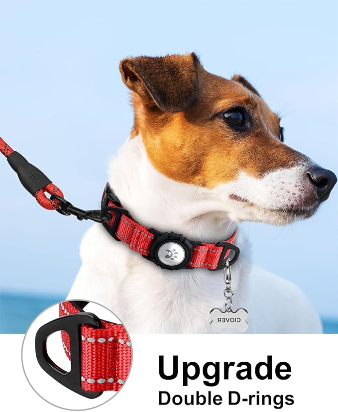 TagME Airtag Dog Collar,Waterproof Reflective Pet Collar with Airtag Holder,Soft Padded and Double D-Rings for Puppy,Red