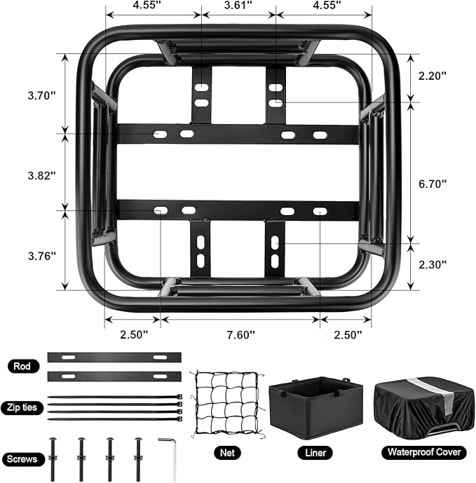 Bike Basket Rear with Liner,Waterproof Cover,Cargo Net Large Rear Bike Basket,Heavy Duty Bicycle Rear Basket for Electric Bike, Ebike,Great for Bike Trip,Carrying Grocery,Ball,Dog