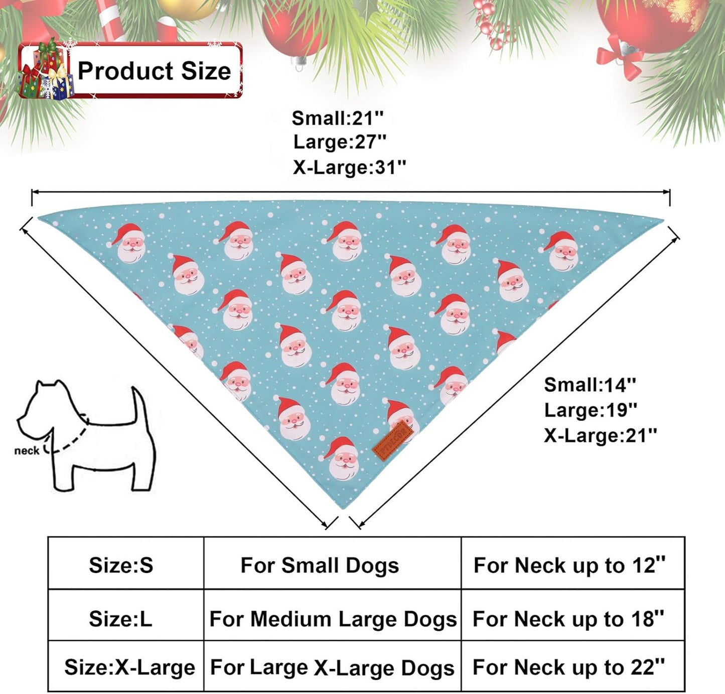 PTDECOR Christmas Dog Bandana, Xmas Light Bulb Santa Reversible Holiday Dog Scarf, Triangle Christmas Bandanas for Medium Large Dogs Pets (Large)